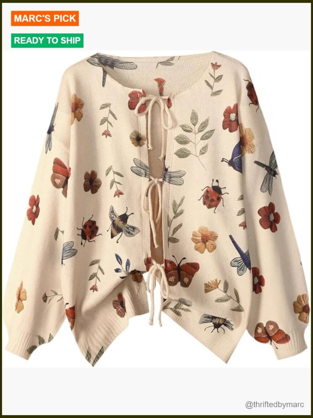 Plus Size Vintage Floral Lace Up Cardigan Sweater Long Sleeve Knitted Retro